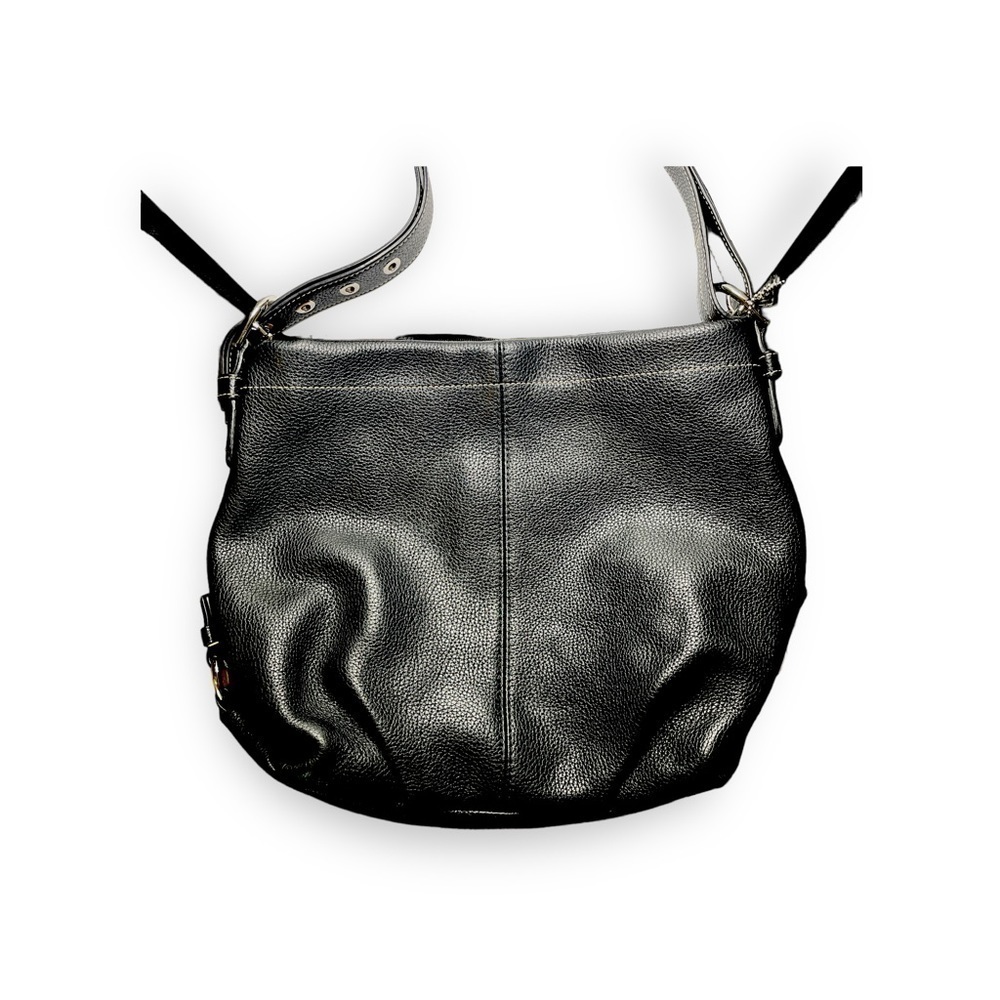 Coach Pebbled Genuine Leather Signature Duffle Slouch Shoulder Bag in Black